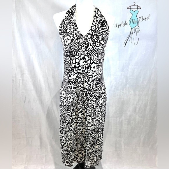 Jones New York Signature Collection black and white halter midi dress size large - Picture 1 of 6